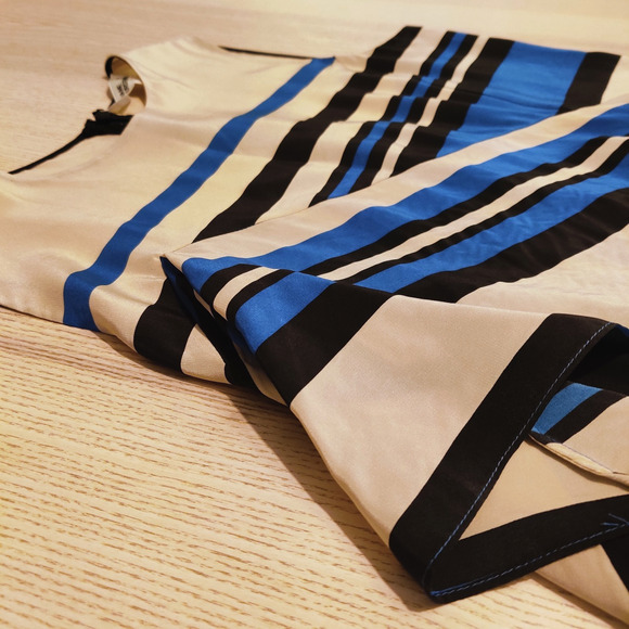 Diane Von Furstenberg DVF Borel Stripe Silk Shift Dress Size 2 Beige Blue Resort - Picture 8 of 16